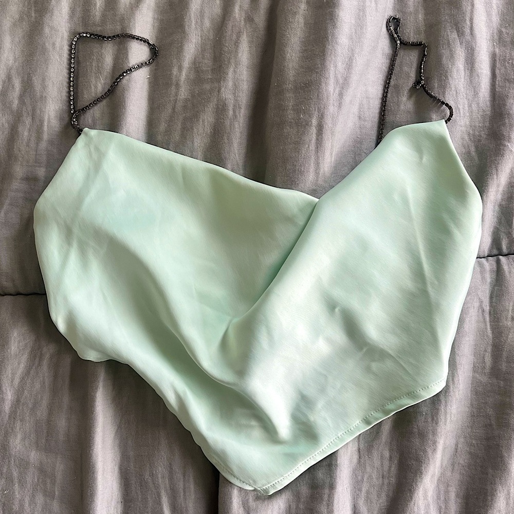 WHITE FOX MINT RHINESTONE SCARF TOP